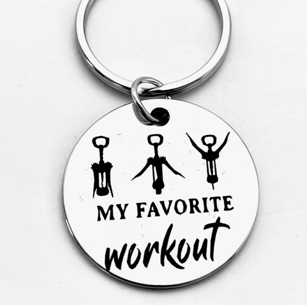 3/$25 My Favorite Workout Corkscrew Wine Lover Stainless Steel Keychain NEW
